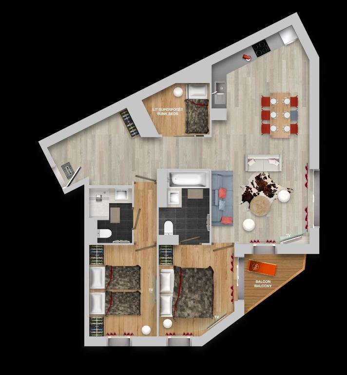 Апартаменты (Two-Bedroom Apartment with cabin (6 People)), Montana Lodge