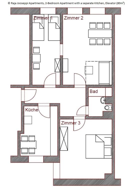 Апартаменты (Апартаменты с 2 спальнями, отдельной кухней и лифтом (80 кв. м)) апартамента Raja Jooseppi, Берлин