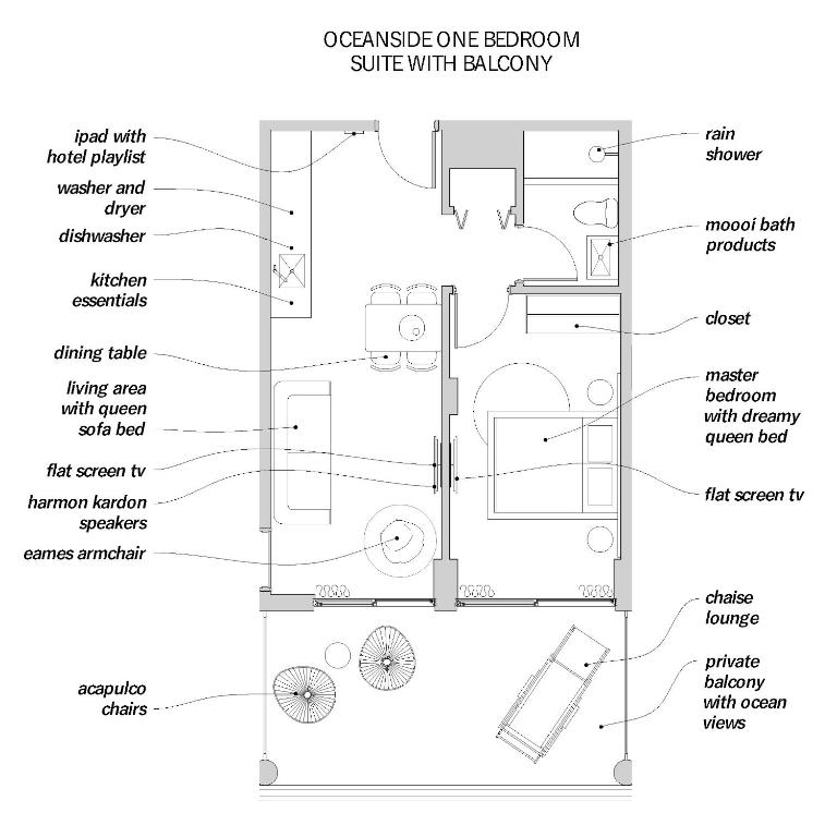 Сьюит (Люкс с 1 спальней и балконом, со стороны океана), Sixty80 Design Hotel