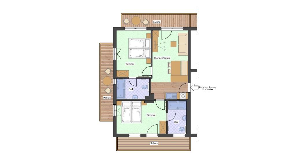 Апартаменты (Two-Bedroom Apartment with Balcony - Edelweiss) отеля Apart Bauernhof Rosenhof, Наудерс