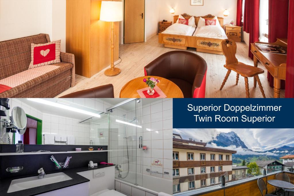 Двухместный (Улучшенный двухместный номер с 1 кроватью, балконом и видом на горы) отеля Hotel Hirschen - Grindelwald, Гриндельвальд
