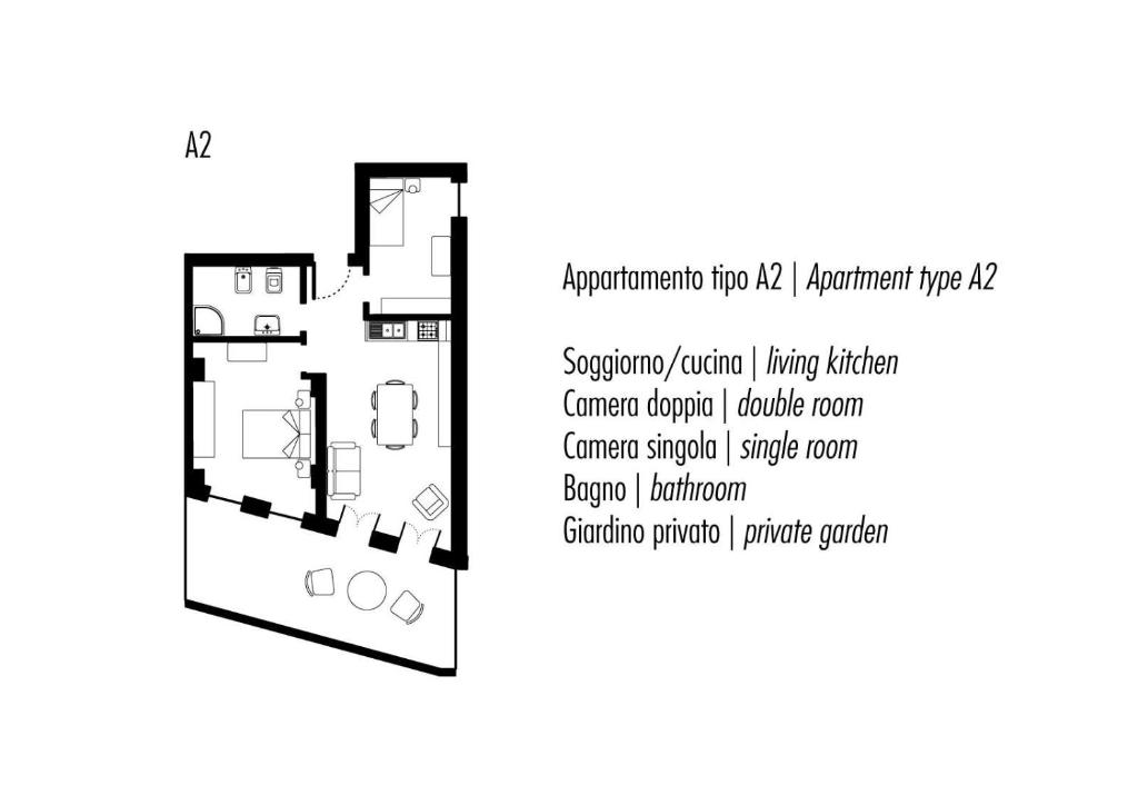 Апартаменты (Апартаменты с 2 спальнями и террасой на 1 этаже), Residence Ca' degli Antichi Giardini