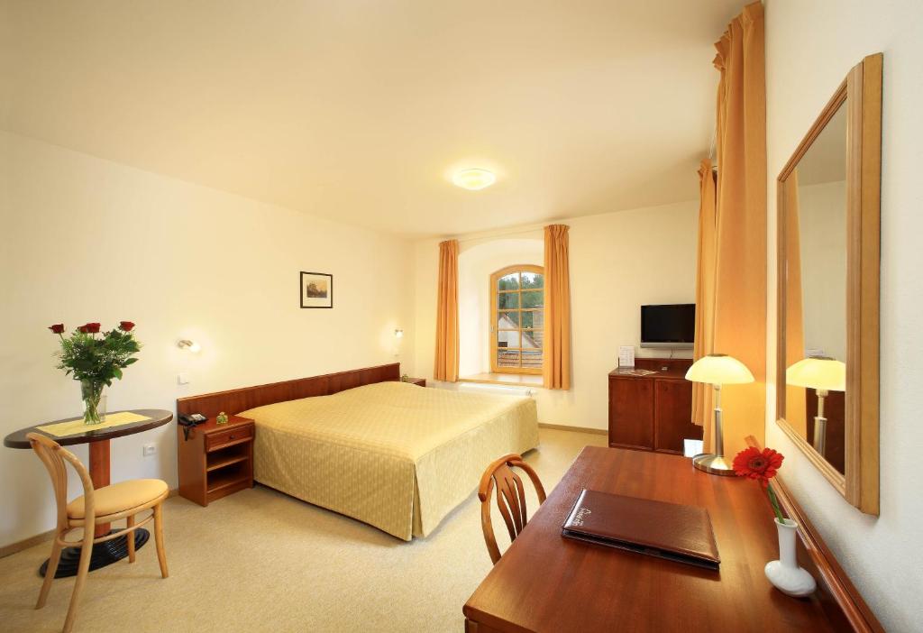 Двухместный (Двухместный номер с 1 кроватью или 2 отдельными кроватями с видом на реку) отеля Mlýn, Чески-Крумлов