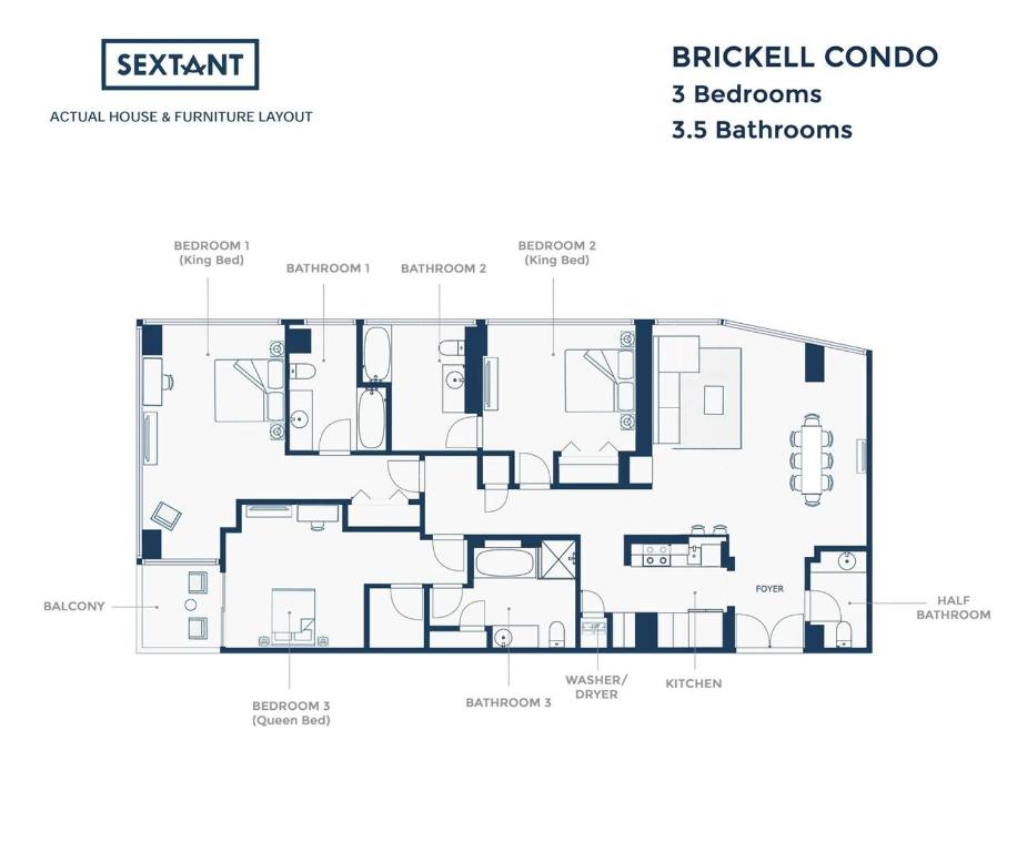 Апартаменты (Апартаменты с 3 спальнями), Conrad Hilton Brickell Unit 2602 (26th Floor) I Sextant