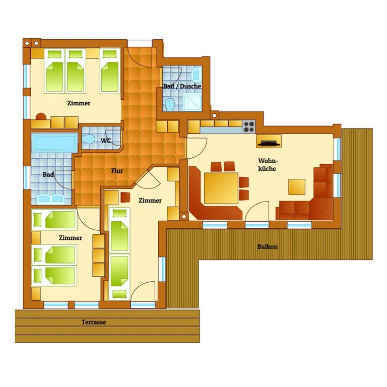 Апартаменты (Апартаменты с 3 спальнями (для 6 взрослых)) апартамента Aparthaus Sonnenhof, Альпбах