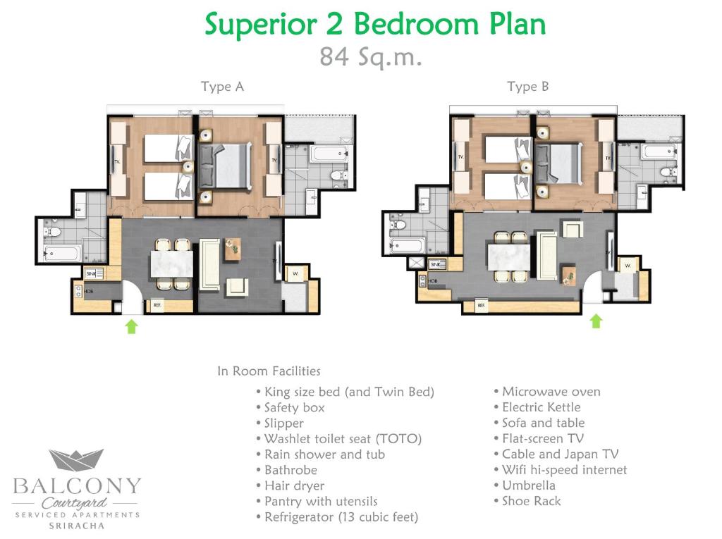 Апартаменты (Улучшенный люкс — 2 спальни), Апарт-отель Balcony Courtyard Si Racha