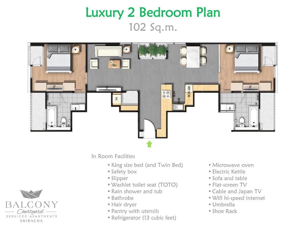 Апартаменты (Роскошный люкс — 2 спальни), Апарт-отель Balcony Courtyard Si Racha