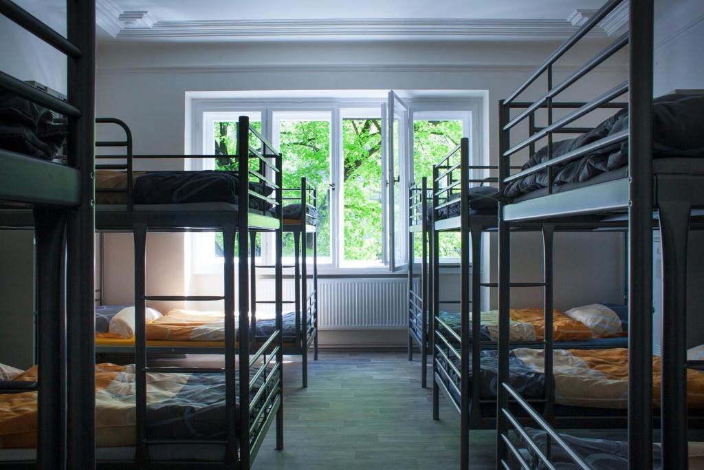 Номер (Спальное место на двухъярусной кровати в общем номере для мужчин и женщин с видом на улицу) хостела Fontána, Прага